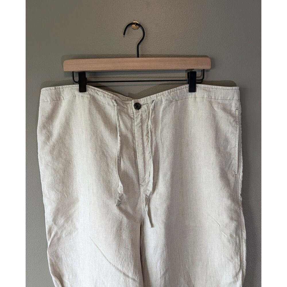 Nautica Explorer Mens Large L 100% Linen Pants Loose Fit Drawstring Beige Tan